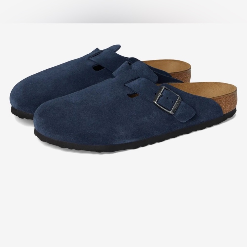 Birkenstock Boston Unisex Navy Suede Soft Footbed Slip-Ons Comfort Shoes sz 40 - Picture 2 of 9
